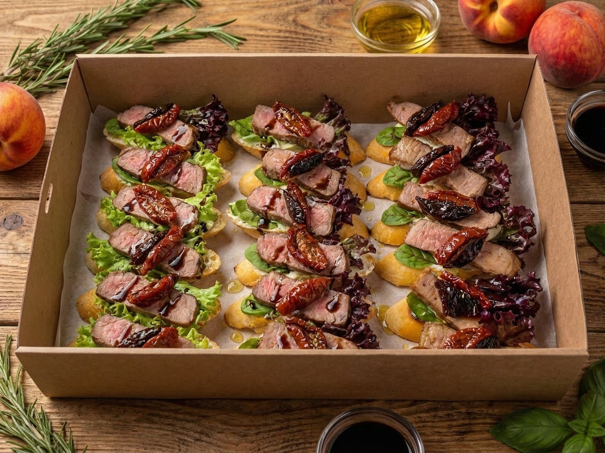 Bruschetta Box with roast beef and sun-dried tomatoes