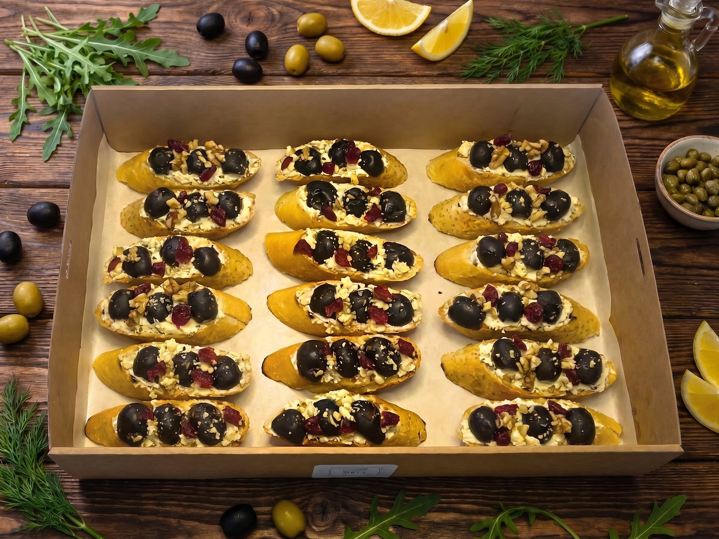 Bruschetta Box with vanilla cherry and gorgonzola cheese