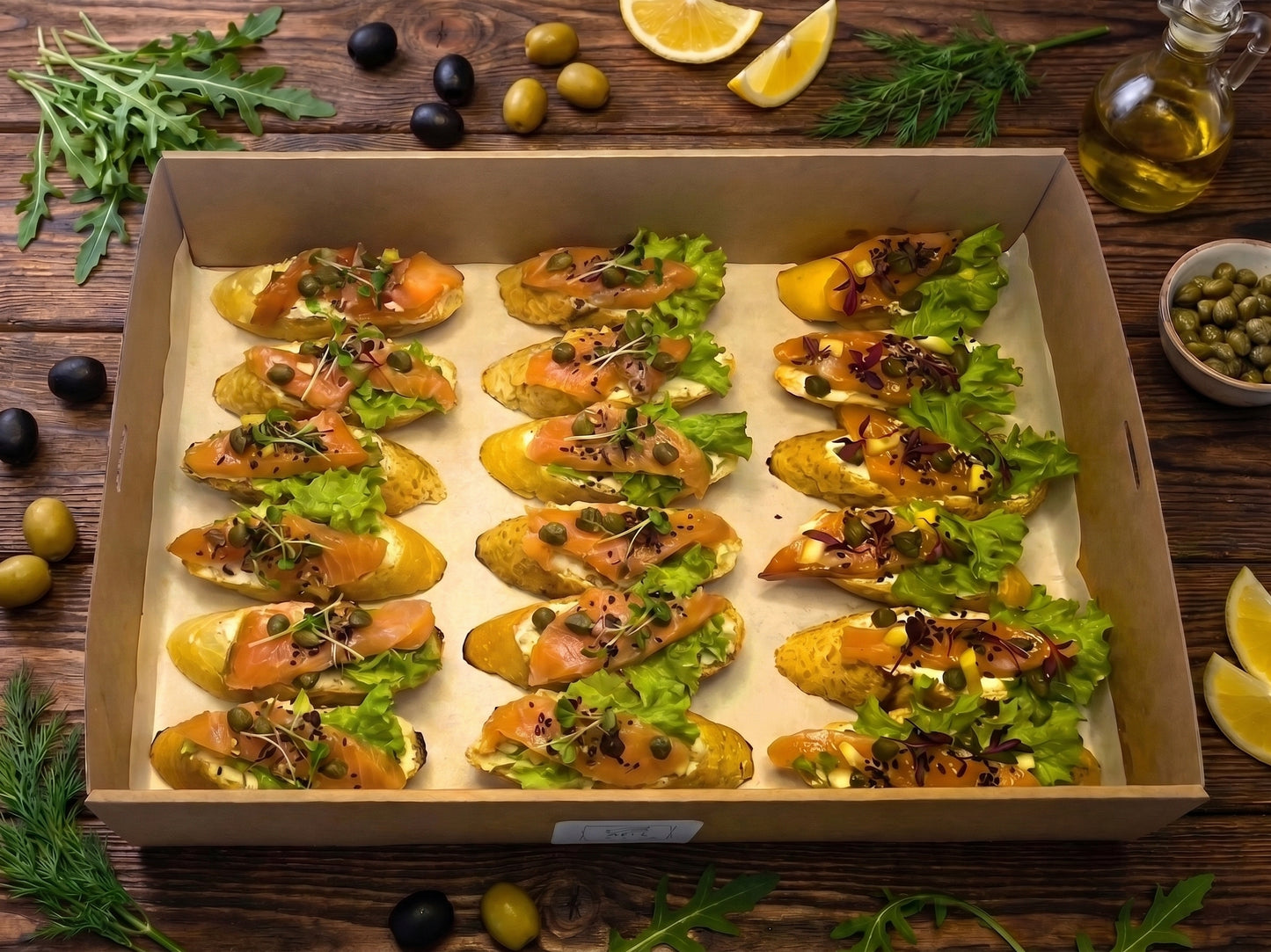 Bruschetta Box with salmon and capers